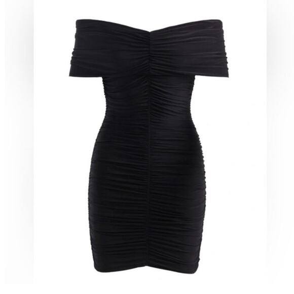 Naked Wardrobe Go black off the shoulder rushed mini dress size medium - Picture 4 of 9